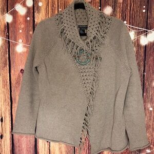 SPANNER Taupe Cowl Neck Sweater with Fringe and Metal detail